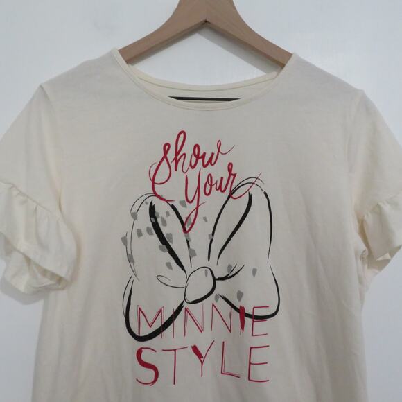 Disney Womens Sz L Off White Show Your Minnie Style Minnie Mouse Cream Tee - Picture 4 of 6